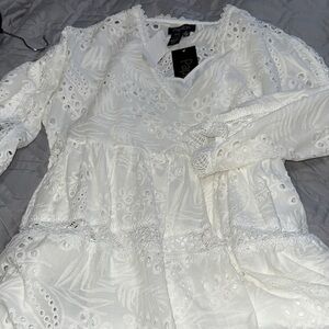 Sz XL🇨🇦⭐️NWT Papillon Blanc White Lined Eyelet Dress/Swimsuit Coverup.